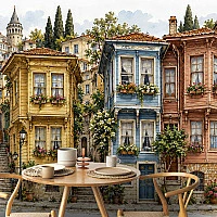 Galata Kulesi ve Renkli Cumbalı Evler Duvar Kağıdı
