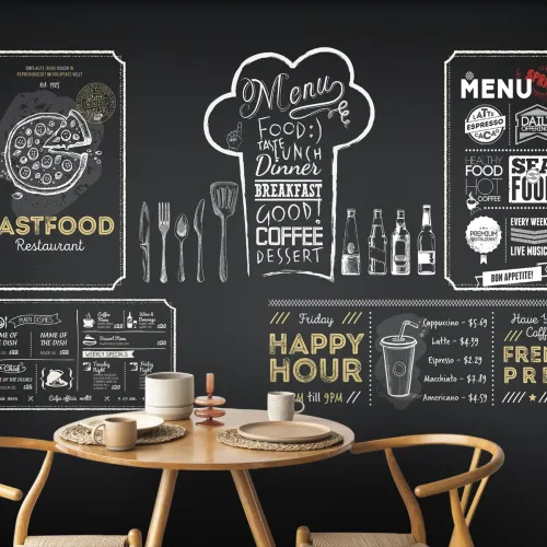 Kafe ve Restoran Konseptli Menü Yazı Panosu Tasarımlı Duvar Kağıdı