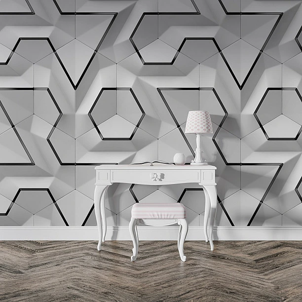 Modern Geometrik Desenli Gri ve Siyah 3D Duvar Kağıdı Modern Geometrik Desenli Gri ve Siyah 3D Duvar Kağıdı