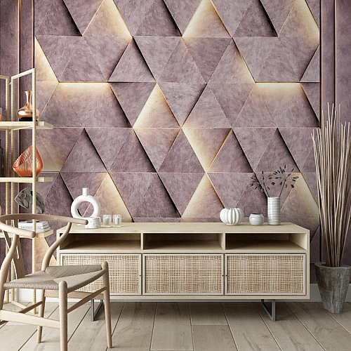 Pudra Geometrik Üçgenler 3D Duvar Kağıdı