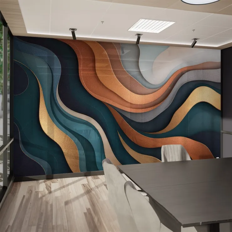 3D Dalga Desenli Modern Dijital Duvar Kağıdı