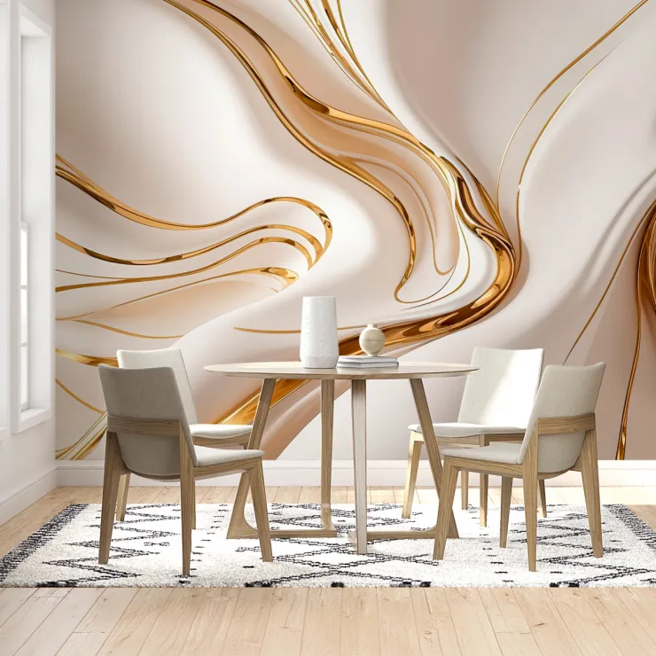 Altın Detaylı Modern Dalga Tasarımlı Duvar Kağıdı