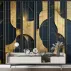 Art Deco Altın Geometrik Şekiller Lacivert Dijital Baskı Duvar Kağıdı