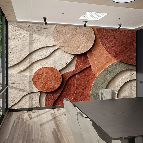 3D Organik Geometrik Duvar Kağıdı – Toprak Tonları