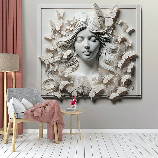 Kadın ve Kelebekler 3D Duvar Kağıdı Kadın ve Kelebekler 3D Duvar Kağıdı