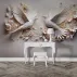 3D Çift Beyaz Kuş ve Çiçekler Duvar Kağıdı