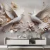 3D Çift Beyaz Kuş ve Çiçekler Duvar Kağıdı