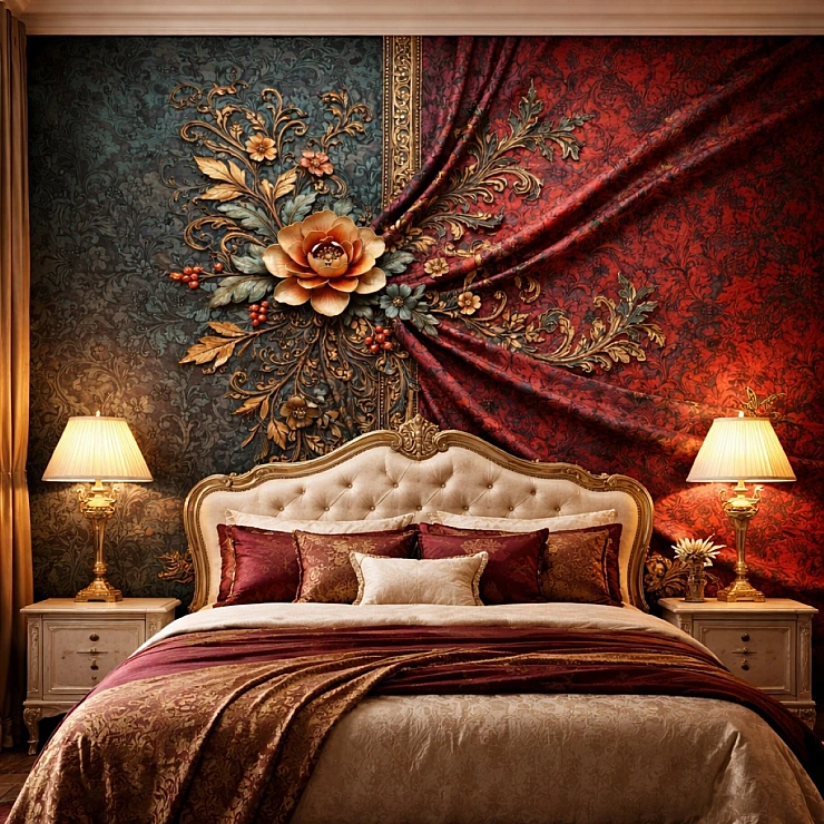 Bordo Barok Çiçek Duvar Kağıdı Bordo Barok Çiçek Duvar Kağıdı