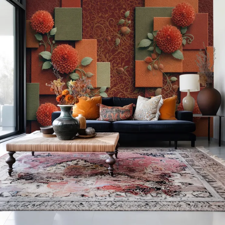 Çiçek Paneller – Terracotta & Zeytin Yeşili 3D Dekoratif Duvar Kağıdı Çiçek Paneller – Terracotta & Zeytin Yeşili 3D Dekoratif Duvar Kağıdı