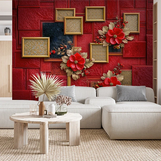 Kadife Paneller & Altın Çiçekler – Luxury Floral Art Duvar Kağıdı Kadife Paneller & Altın Çiçekler – Luxury Floral Art Duvar Kağıdı