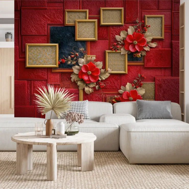 Kadife Paneller & Altın Çiçekler – Luxury Floral Art Duvar Kağıdı Kadife Paneller & Altın Çiçekler – Luxury Floral Art Duvar Kağıdı