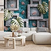 Turkuaz Beton Paneller & Monstera Yaprakları – Modern Botanical Duvar Kağıdı Turkuaz Beton Paneller & Monstera Yaprakları – Modern Botanical Duvar Kağıdı detay görünümü