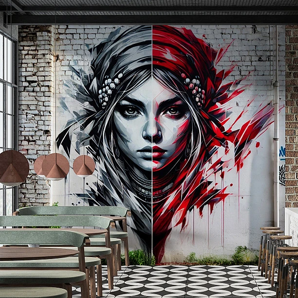 Graffiti Kadın Portresi Duvar Kağıdı Graffiti Kadın Portresi Duvar Kağıdı