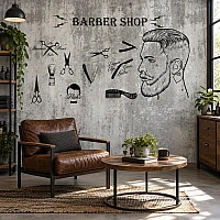 Barber Shop Temalı Endüstriyel Duvar Kağıdı