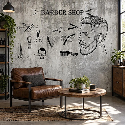 Barber Shop Temalı Endüstriyel Duvar Kağıdı