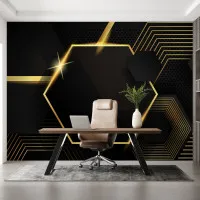 3D Siyah ve Altın Geometrik Desenli Duvar Kağıdı