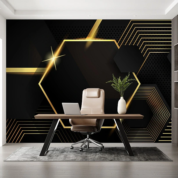 3D Siyah ve Altın Geometrik Desenli Duvar Kağıdı 3D Siyah ve Altın Geometrik Desenli Duvar Kağıdı