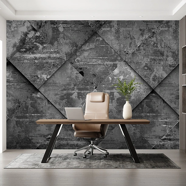 Gri Beton Efektli Geometrik 3D Duvar Kağıdı Gri Beton Efektli Geometrik 3D Duvar Kağıdı