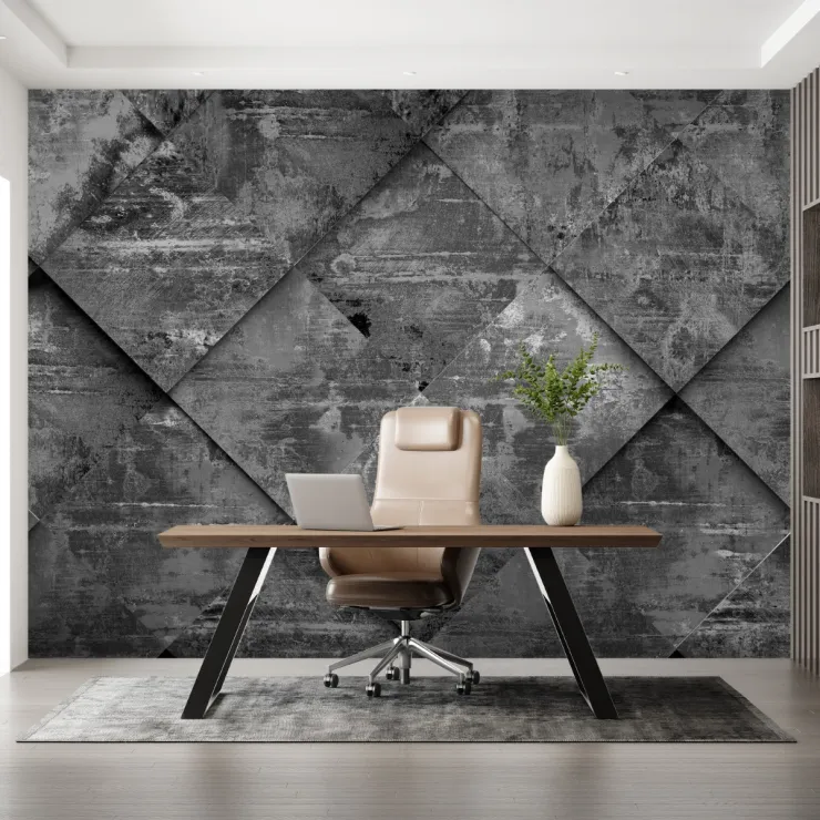 Gri Beton Efektli Geometrik 3D Duvar Kağıdı Gri Beton Efektli Geometrik 3D Duvar Kağıdı
