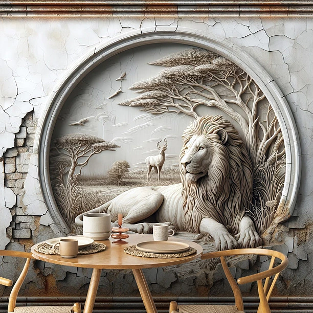 Aslan Figürlü Kabartmalı Dijital Baskı Duvar Kağıdı Aslan Figürlü Kabartmalı Dijital Baskı Duvar Kağıdı