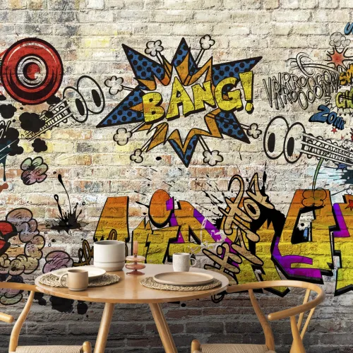 Tuğla Duvar Üzerinde Çizgi Roman Graffiti Duvar Kağıdı