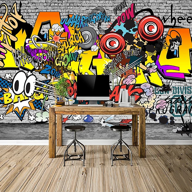 Renkli Graffiti Desenli Duvar Kağıdı Renkli Graffiti Desenli Duvar Kağıdı