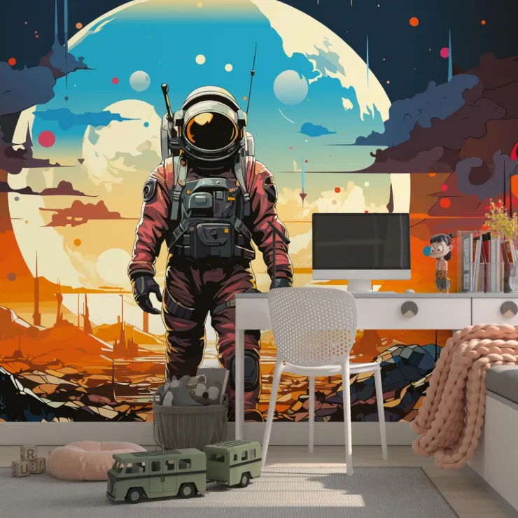 Astronot Temalı Çarpıcı ve Renkli Duvar Kağıdı