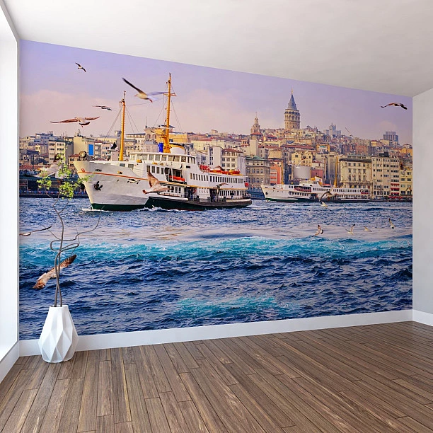 Galata Kulesi ve İstanbul Boğazı Manzaralı Duvar Kağıdı