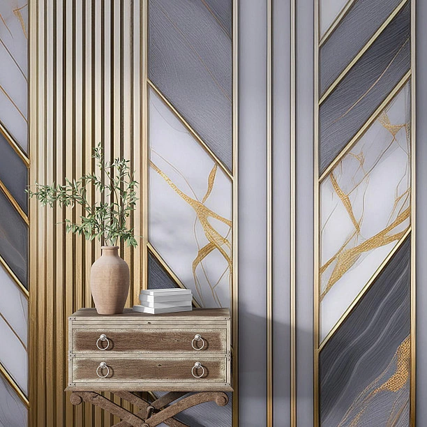 Modern Geometrik Altın Detaylı Mermer Duvar Kağıdı Modern Geometrik Altın Detaylı Mermer Duvar Kağıdı
