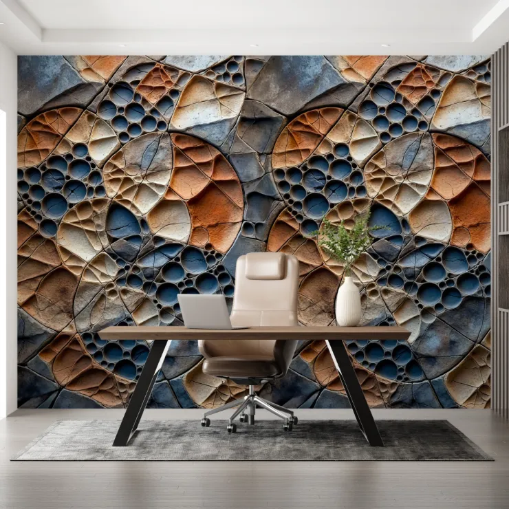 Organik Taş Halkalar – Heykelsi Doku ve Doğal Geometri Duvar Kağıdı Organik Taş Halkalar – Heykelsi Doku ve Doğal Geometri Duvar Kağıdı