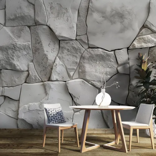 3D Beyaz Kırık Taş Desenli Modern Duvar Kağıdı