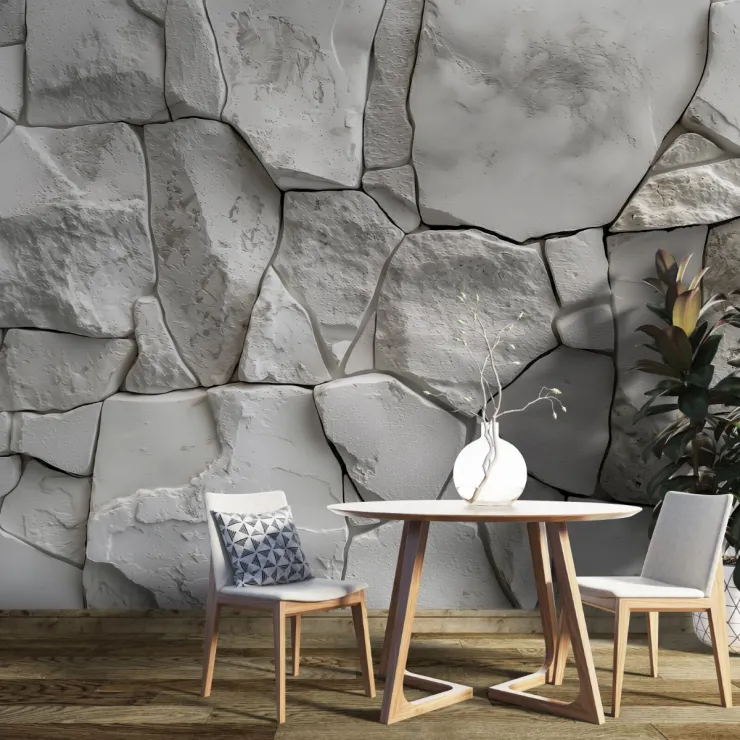 3D Beyaz Kırık Taş Desenli Modern Duvar Kağıdı