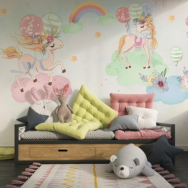 Sevimli Unicornlar ile Çocuk Odası Duvar Kağıdı Sevimli Unicornlar ile Çocuk Odası Duvar Kağıdı
