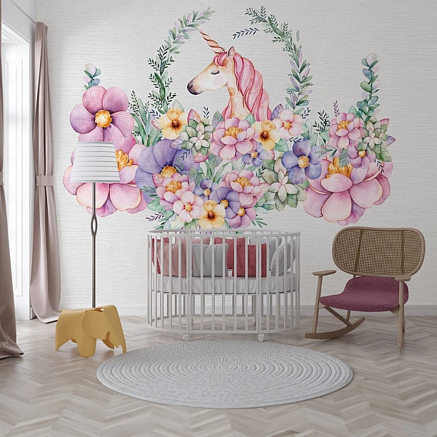 Unicorn ve Çiçek Temalı Duvar Kağıdı Unicorn ve Çiçek Temalı Duvar Kağıdı