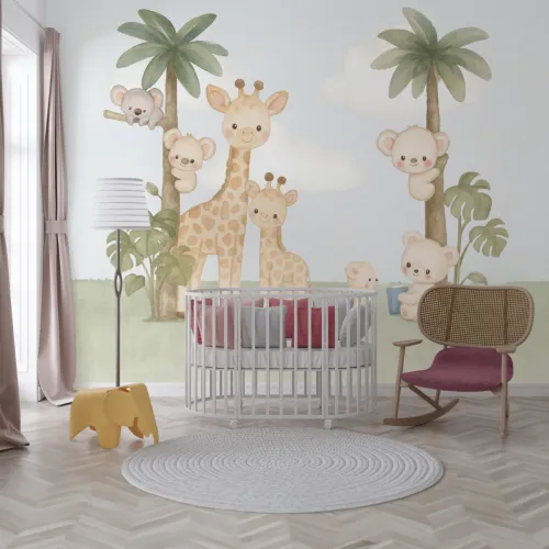 Sevimli Zürafa ve Koala Çocuk Odası Duvar Kağıdı