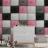 Pembe Gri Beyaz Tüylü Desenli Çocuk Odası Duvar Kağıdı