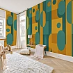 Kehribar ve Turkuaz Geometrik Desenli Modern Duvar Kağıdı detay görünümü