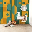 Kehribar ve Turkuaz Geometrik Desenli Modern Duvar Kağıdı farklı görünümü