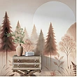 Pastel Tonlarda Orman ve Gün Doğumu Desenli Modern Duvar Kağıdı