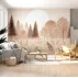Pastel Tonlarda Orman ve Gün Doğumu Desenli Modern Duvar Kağıdı