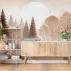 Pastel Tonlarda Orman ve Gün Doğumu Desenli Modern Duvar Kağıdı