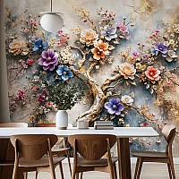 3D Çiçekli Ağaç Duvar Kağıdı