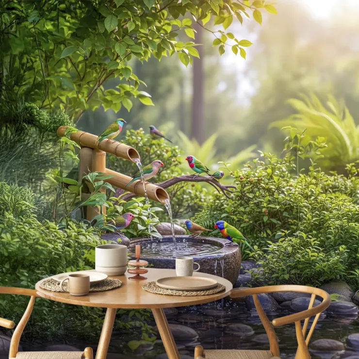 Doğal Şelale ve Renkli Kuşlar Temalı 3D Bahçe Duvar Kağıdı Doğal Şelale ve Renkli Kuşlar Temalı 3D Bahçe Duvar Kağıdı