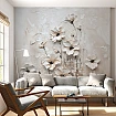 Bej Renkli Modern Çiçek Motifli Duvar Kağıdı Bej Renkli Modern Çiçek Motifli Duvar Kağıdı salon uygulama görünümü