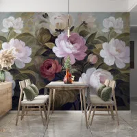 Pembe Şakayık Bahçesi – Yağlı Boya Etkili Romantik Çiçek Duvar Kağıdı