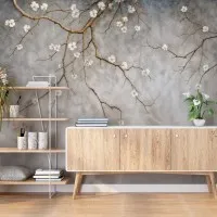 Minimalist Çiçekli Dal Desenli Dijital Duvar Kağıdı