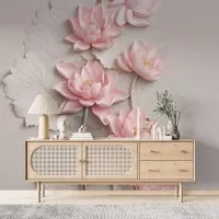 3D Pembe Lotus Çiçeği Duvar Kağıdı
