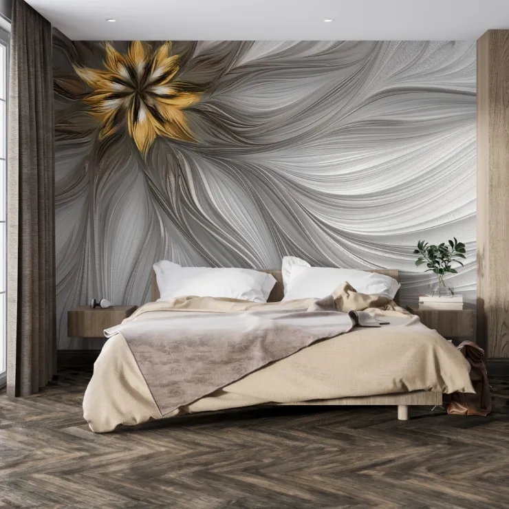 3D Modern Çiçek ve Dalga Desenli Dijital Duvar Kağıdı