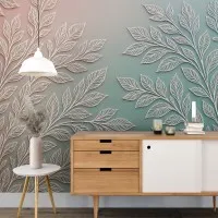 3D Konturlu Yaprak Desenli Modern Dijital Duvar Kağıdı