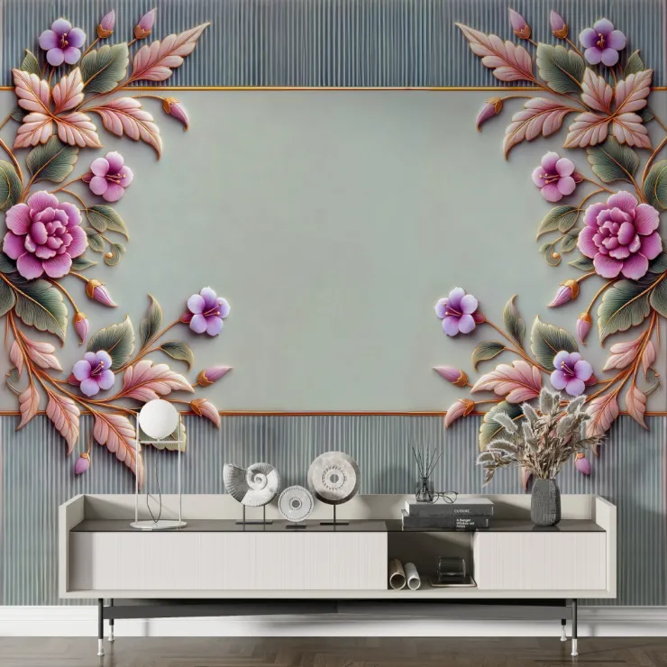 Çerçeveli Çiçek Motifleri – Klasik Zarif Duvar Kağıdı